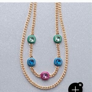 Elegant Gold Necklace with Multicolor Gemstones